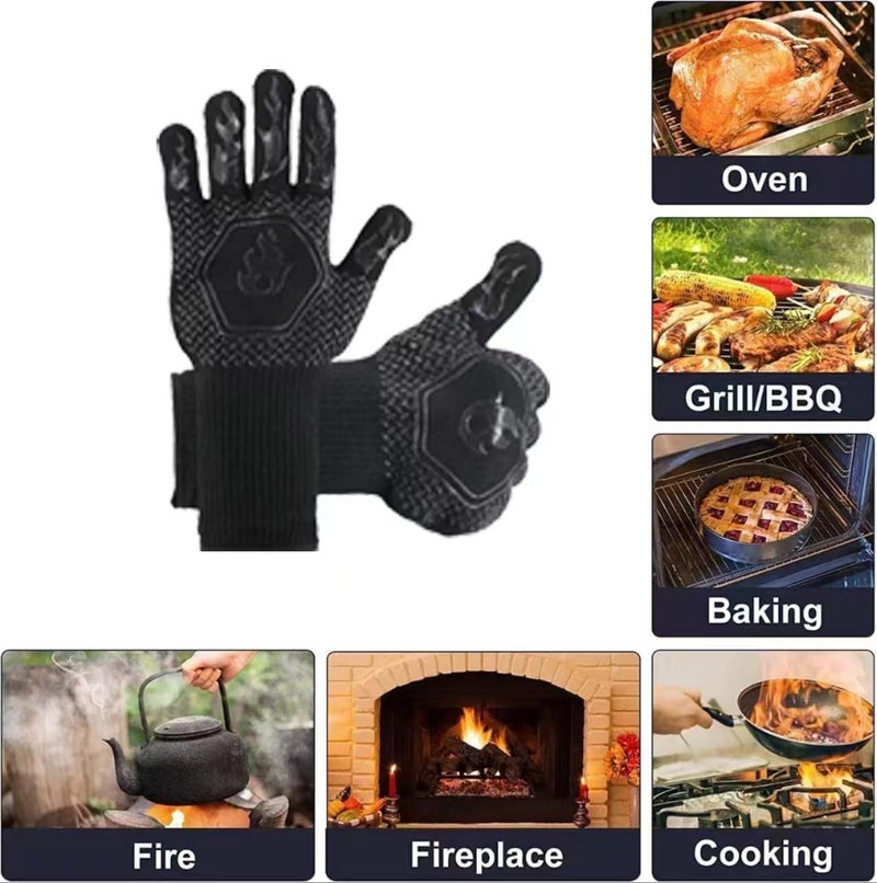 HFLYJPYW BBQ Grill Gloves Heat Resistant 1472℉ High Temp Resistance Fireproof Glove for Grilling Smoking Barbecue Washable Long Oven Extreme Hot Proof Mittens for Kitchen Baking (Black) - Image 3